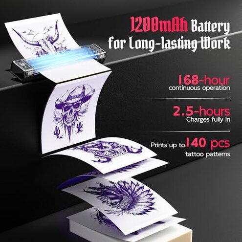 TATTMUSE 2025 New Version Tattoo Stencil Printer Machine with 10pcs Transfer Paper, Wireless Bluetooth Thermal Tattoo Transfer Printer for Tattooing for Beginner, Compatible with Smartphone & Pad