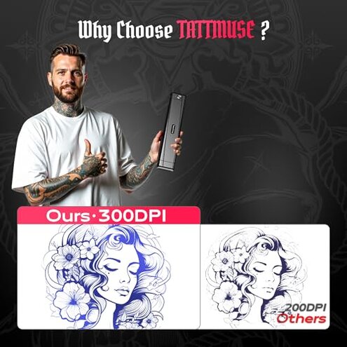 TATTMUSE 2025 New Version Tattoo Stencil Printer Machine with 10pcs Transfer Paper, Wireless Bluetooth Thermal Tattoo Transfer Printer for Tattooing for Beginner, Compatible with Smartphone & Pad