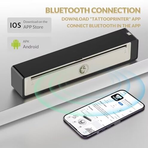 Wormhole Tattoo Stencil Printer, Wireless Bluetooth Tattoo Printer with 2500mAh Battery, Portable Tattoo Thermal Copier Machine Compatible with Smartphones & PC N202007