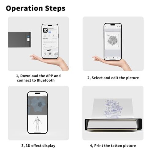 Wormhole Tattoo Stencil Printer, Wireless Bluetooth Tattoo Printer with 2500mAh Battery, Portable Tattoo Thermal Copier Machine Compatible with Smartphones & PC N202007