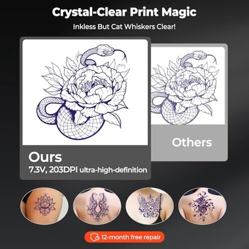 MUNBYN Tattoo Stencil Printer ITP05, Wireless Thermal Tattoo Printer with 20 Transfer Papers, Compatible with Android and iOS Phone/Tablet & PC, Tattoo Printers for Tattoo Artists & Beginners (Black)