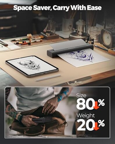 MUNBYN Tattoo Stencil Printer ITP05, Wireless Thermal Tattoo Printer with 20 Transfer Papers, Compatible with Android and iOS Phone/Tablet & PC, Tattoo Printers for Tattoo Artists & Beginners (Black)