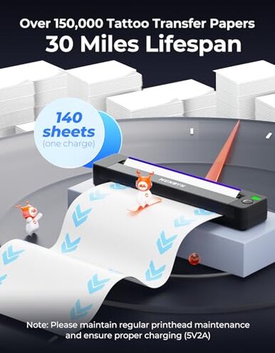 MUNBYN Tattoo Stencil Printer ITP06, 300DPI Wireless Thermal Tattoo Printer with 20 Transfer Papers, Tattoo Printers Compatible with Smartphone & PC for Tattoo Artists & Beginners