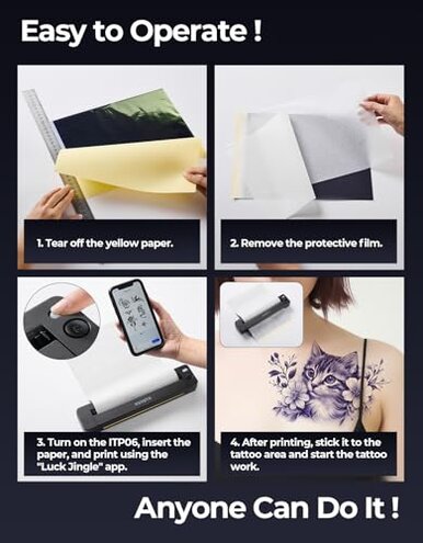MUNBYN Tattoo Stencil Printer ITP06, 300DPI Wireless Thermal Tattoo Printer with 20 Transfer Papers, Tattoo Printers Compatible with Smartphone & PC for Tattoo Artists & Beginners