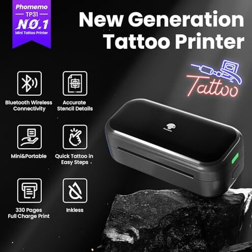 Phomemo TP31 Tattoo Stencil Printer, Mini Tattoo Printer with 30pcs Transfer Paper,Bluetooth Tattoo Machines Printers for Tattoo Beginners & Artists, Compatible with Tablet,Smartphone
