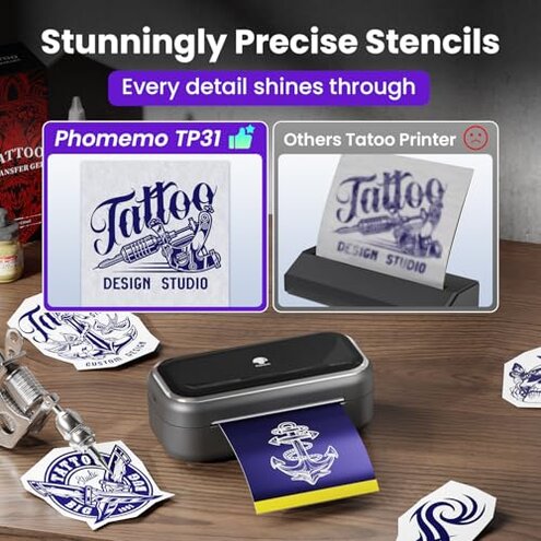 Phomemo TP31 Tattoo Stencil Printer, Mini Tattoo Printer with 30pcs Transfer Paper,Bluetooth Tattoo Machines Printers for Tattoo Beginners & Artists, Compatible with Tablet,Smartphone