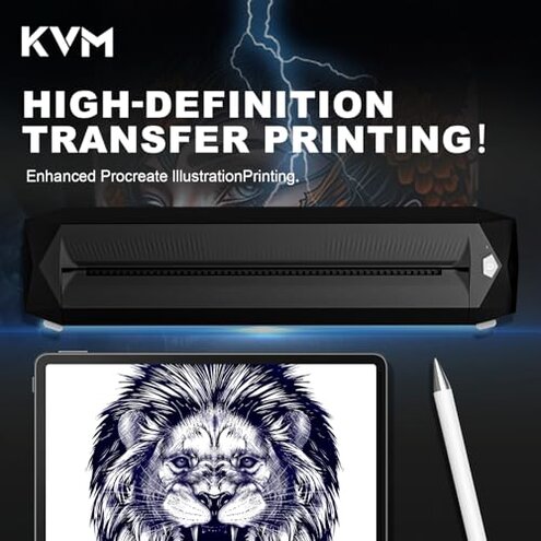KVM Wireless Tattoo Heat Transfer Template Printer with LED Light Strip, Supporting Bluetooth or USB connectivity. Suitable for Tattoo Artists and Beginners, Connects to Smartphones or laptops.