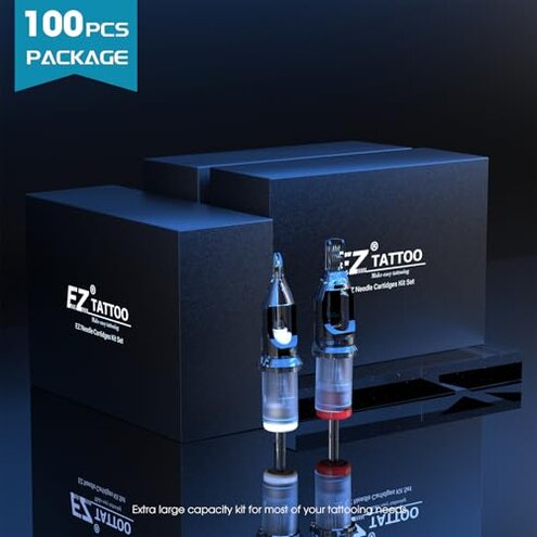 EZ Tattoo Cartridge Needles Assorted - 100Pcs Mixed (3RL 5RL 7RL 9RL 7RS 9RS 9M1 7RM 9RM) Standard Bugpin Tattoo Needles Cartridges for Tattoo Machine Gun - Revolution