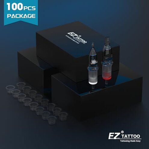 EZ Tattoo Cartridge Needles Assorted - 100Pcs Mixed (3RL 5RL 7RL 9RL 7RS 9RS 9M1 7RM 9RM) Standard Bugpin Tattoo Needles Cartridges for Tattoo Machine Gun - Revolution