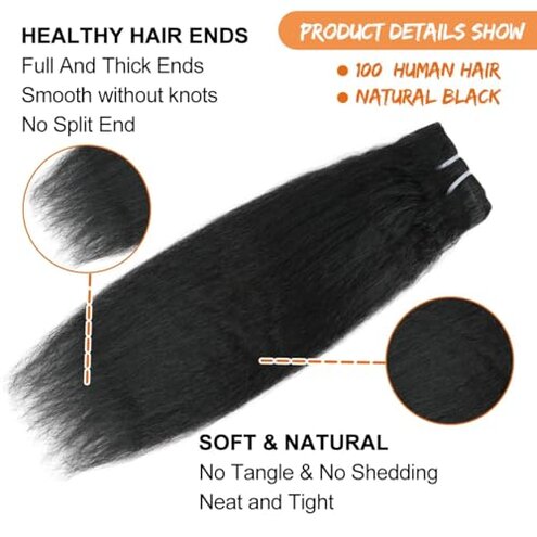 Kinky Straight Clip ins 8Pcs 120g 14 Inch Clip in Hair Extensions Real Human Hair Yaki Straight Clipins for Black Women Full Head Brazilian Remy Hair Extensions Double Weft 20 Clips