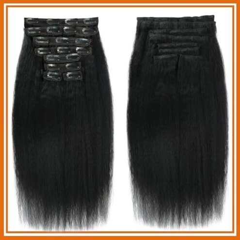 Kinky Straight Clip ins 8Pcs 120g 14 Inch Clip in Hair Extensions Real Human Hair Yaki Straight Clipins for Black Women Full Head Brazilian Remy Hair Extensions Double Weft 20 Clips