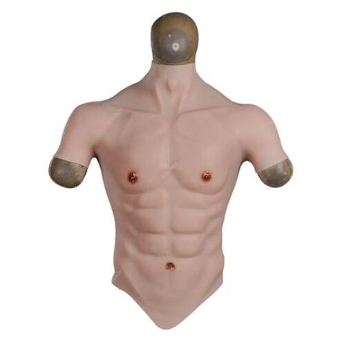 QUEENDY High Collar Silicone Muscle Suit - Ultra-Realistic Soft Male Chest & Drag Abs Enhancer for Costumes Transgender,Color 1,One Size