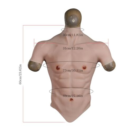 QUEENDY High Collar Silicone Muscle Suit - Ultra-Realistic Soft Male Chest & Drag Abs Enhancer for Costumes Transgender,Color 1,One Size