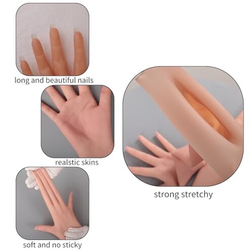 BodhiTCM Silicone Female Gloves Full Arm Lifelike Soft Realistic Skin with Nails for Cosplay Performance Crossdressing (Brown, 15.7 in/with nails)