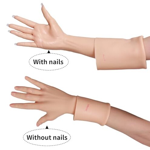 BodhiTCM Silicone Female Gloves Full Arm Lifelike Soft Realistic Skin with Nails for Cosplay Performance Crossdressing (Brown, 15.7 in/with nails)