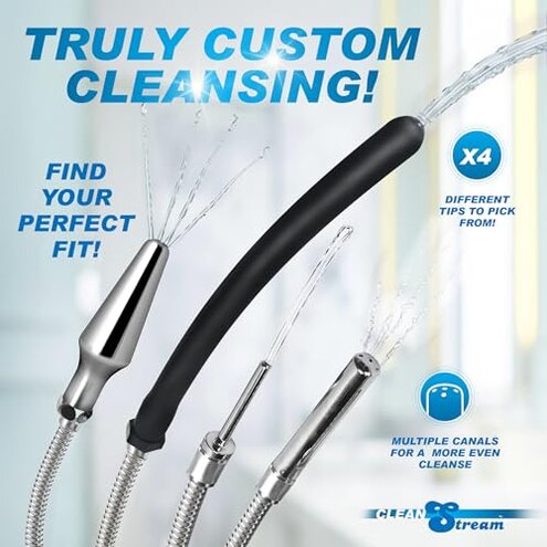 Cleanstream Premium Shower Enema Set with 6 Ft Hose, 4 Silicone & Aluminum Tips, ABS Construction, Flexible Comfort Attachments, Shower Adapter, Reusable Douches & Enemas Accessory