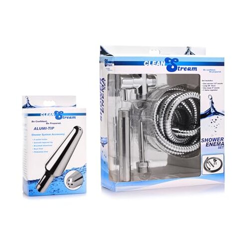 Cleanstream Premium Shower Enema Set with 6 Ft Hose, 4 Silicone & Aluminum Tips, ABS Construction, Flexible Comfort Attachments, Shower Adapter, Reusable Douches & Enemas Accessory