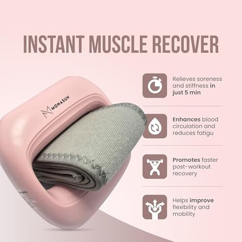 MONASUN Deep Tissue Massage Gun Portable &ndash; Mini Massage Gun with Hands-Free Strap &ndash; Handheld Massager for Athletes, Travel, Full-Body Pain Relief &ndash; 5 Speed Levels and Quiet Percussion