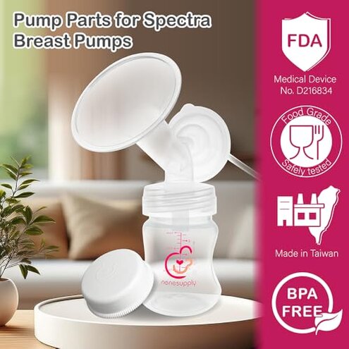 Nenesupply Pump Parts Compatible with Spectra S2 S1 9 Plus Breast Pump to Replace Spectra Pump Parts S2 Accessories Flange 24mm Duckbill Valve Tubing Pumping Bottles Backflow Protector (24mm x 4 Sets)