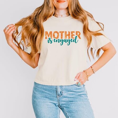Simply Sage Market Mother Is Engaged Puff/Glitter - Women's Boxy Crop Top Butter / 2XL