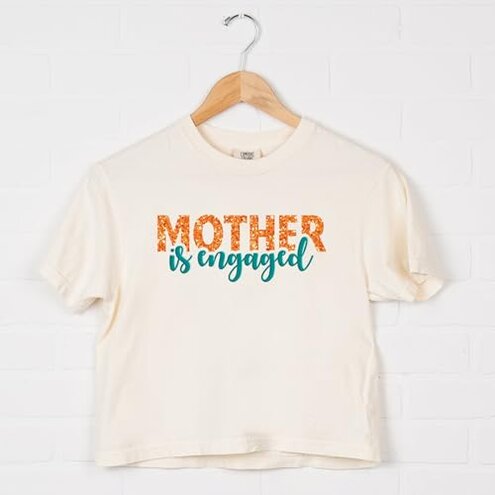Simply Sage Market Mother Is Engaged Puff/Glitter - Women's Boxy Crop Top Butter / 2XL