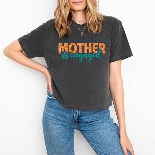 Simply Sage Market Mother Is Engaged Puff/Glitter - Women's Boxy Crop Top Butter / 2XL