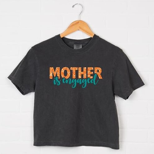 Simply Sage Market Mother Is Engaged Puff/Glitter - Women's Boxy Crop Top Butter / 2XL