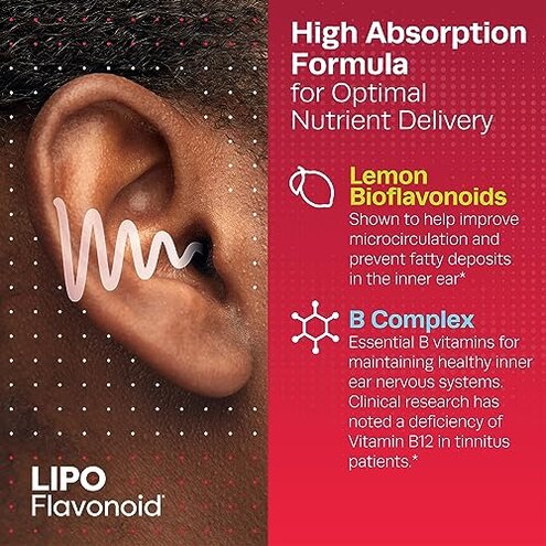 Lipo-Flavonoid Plus Tinnitus Relief - Doctor-Recommended for Ringing Ears - Clinically-Proven Lemon Bioflavonoid Complex with Vitamins C, B1, B2, B6, B12, & Calcium - 150 Caplets