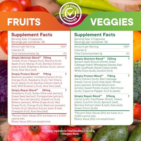 Simply Nature's Pledge - Packed with 42 Different Fruits & Vegetables - 2-Month Supply - Made with Real, Non-GMO Whole Foods - Supports Energy & Overall Wellness - Soy-Free - 360 Capsules