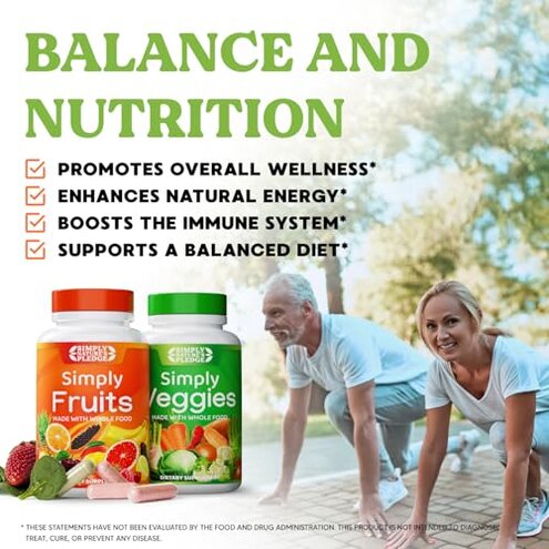 Simply Nature's Pledge - Packed with 42 Different Fruits & Vegetables - 2-Month Supply - Made with Real, Non-GMO Whole Foods - Supports Energy & Overall Wellness - Soy-Free - 360 Capsules