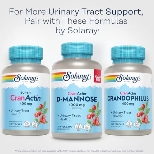 Solaray D-Mannose 1000mg with CranActin Cranberry Supplement 400mg, Urinary Tract Health & Bladder Support Capsules with Vitamin C, Vegan, 60 Day Guarantee, 75 Servings, 150 VegCaps