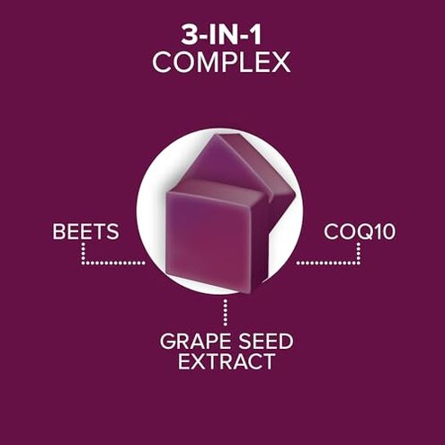 Qunol Beets Chews for Blood Pressure Support, 3 in 1 Beets + CoQ10 + Grape Seed Extract, Supports Healthy Blood Circulation & Heart Healthy Energy, 90 Chews