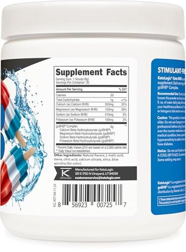 Ketologic Keto BHB (Patriot Pop Flavor) 30 Servings - Exogenous Ketone Supplement with goBHB, Beta-Hydroxybutyrate Salts