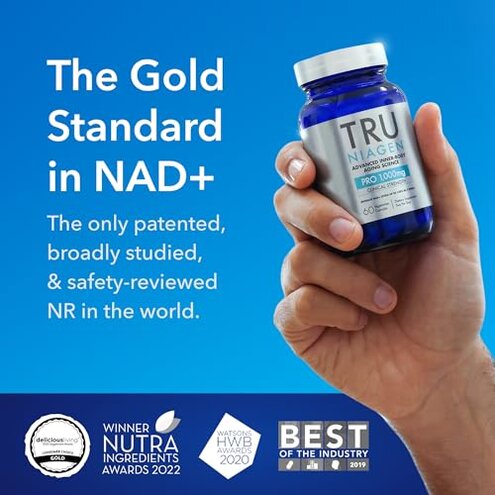 TRU NIAGEN PRO NAD+ Supplement for Anti Aging and Cell Regeneration, 2 x 500mg Patented Niagen, 30 Servings | Supports Cellular Energy | Nicotinamide Riboside (NR) Daily Supplements for Men and Women
