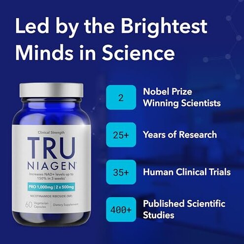 TRU NIAGEN PRO NAD+ Supplement for Anti Aging and Cell Regeneration, 2 x 500mg Patented Niagen, 30 Servings | Supports Cellular Energy | Nicotinamide Riboside (NR) Daily Supplements for Men and Women