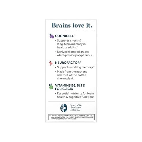 NEURIVA Memory 3D Brain Supplement - Decaffeinated Nootropic Capsules for Memory, Focus, & Cognitive Function - Short Term, Long Term, & Working Memory Support - 50ct