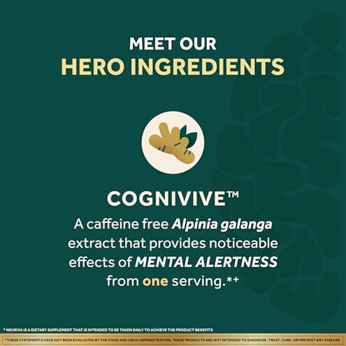 NEURIVA Ultra Decaffeinated Clinically Tested Nootropic Brain Supplement for Mental Alertness, Memory, Focus & Concentration, Cognivive, Neurofactor, Phosphatidylserine, Vitamins B6 B12, 60 Capsules