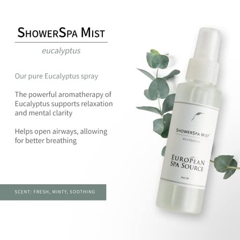 European Spa Source Eucalyptus ShowerSpa Mist Spray for Aromatherapy, At Home Spa Experience, Sinus Congestion Relief, and Tension Relief, 4 fl oz.