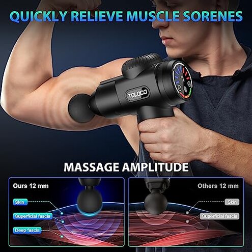 TOLOCO Massage Gun, Deep Tissue Back Massage for Athletes for Pain Relief, Percussion Massager with 10 Massages Heads & Silent Brushless Motor, Gifts for Fathers Day, Black
