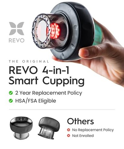 REVOMADIC REVO The Original 4-in-1 Smart Cupping Therapy Massager, Red Light Therapy for Targeted Pain Relief, Knots, Aches, Muscle Soreness, Circulation & Tighter Skin, Portable Cupping Kit