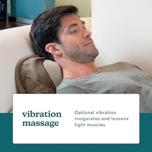 HoMedics Back and Neck Massager, Portable Shiatsu All Body Massage Pillow with Heat, Targets Upper and Lower Back, Neck and Shoulders. Lightweight for Travel