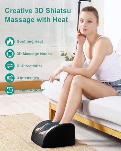 LINGTENG Shiatsu Foot Massager Machine with Heat, Foot and Calf Massager with Massage Roller, Deep Tissue Massager for Plantar Fasciitis, Pain Relief, Promotes Blood Circulation, Gifts for Women & Men