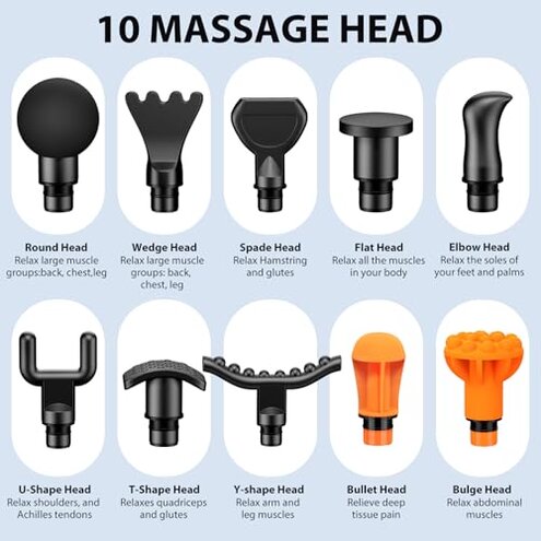 TOLOCO Massage Gun Deep Tissue, Percussion Massage Gun with 10 Replacement Heads, Super Quiet Portable Electric Massager for Athletes, Relax, Black