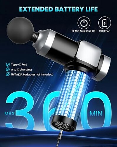 CAMEFER Deep Tissue Massage Gun, Portable Percussion Electric Muscle Massager for Pain Relief, Handheld Massagers with 30 Speeds & 6 Attachments for Back and Neck, Gifts for Men Women