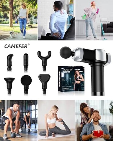 CAMEFER Deep Tissue Massage Gun, Portable Percussion Electric Muscle Massager for Pain Relief, Handheld Massagers with 30 Speeds & 6 Attachments for Back and Neck, Gifts for Men Women