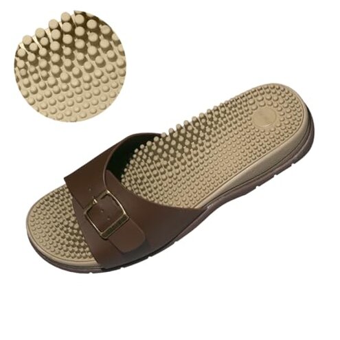 Revs - Tay - Men&rsquo;s Single Strap Reflexology Massage Sandals, Brown US12