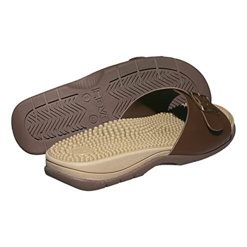 Revs - Tay - Men&rsquo;s Single Strap Reflexology Massage Sandals, Brown US12