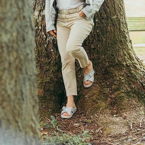 Revs - Arkaig - Women&rsquo;s Cross Strap Reflexology Massage Sandals, Gold Cheetah US7