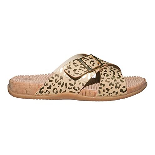 Revs - Arkaig - Women&rsquo;s Cross Strap Reflexology Massage Sandals, Gold Cheetah US7