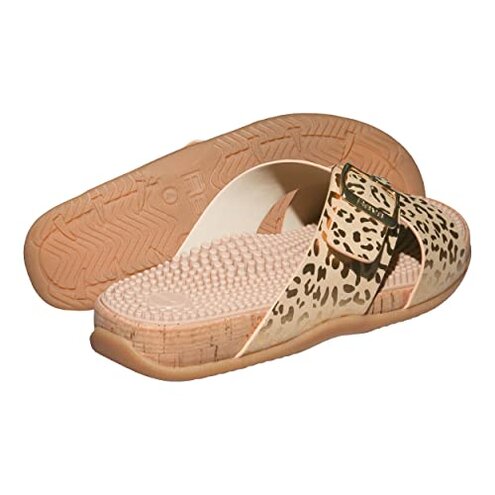 Revs - Arkaig - Women&rsquo;s Cross Strap Reflexology Massage Sandals, Gold Cheetah US7